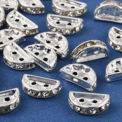 Серебро Латунные хрустальные стразы, разделительные планки, полукруглый, 2-луночное, серебряные, 12.5x3.5x7 мм, отверстие : 1.4 мм