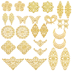 Mixed Shapes 112 шт. 14 стили железные и сплавные филигранные люстры, компоненты, ссылки, Выводы по изготовлению свадебных головных уборов, золотые, разнообразные, 16.5~80.5x19~51x0.5~2 мм, отверстие : 0.8~3 мм, 8 шт / стиль