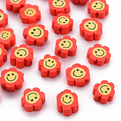 Красный Бусины из полимерной глины , цветок с улыбающимся лицом, красные, 9~10x8~9x4~5 мм, отверстие : 1.4~1.6 мм