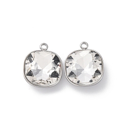 Кристалл 304 из нержавеющей стали горный хрусталь подвески, квадратных амулеты, цвет нержавеющей стали, кристалл, 16x13x6 мм, отверстие : 1.6 мм