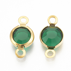 Зеленый 304 соединительные звенья нержавеющие, со стеклом, плоско-круглые, золотые, зелёные, 12x6x3 мм, отверстие : 1.5 мм