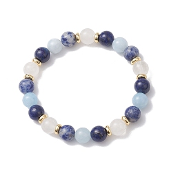 Смешанные камни Браслеты из натуральных смешанных круглых бусин из драгоценных камней для женщин, внутренний диаметр: 2~2-1/8 дюйм (5~5.3 см)