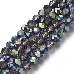 Pink Гальванизируйте прозрачное стекло бисер нитей, половина зеленого покрытием, граненые, рондель, розовые, 6x5 мм, отверстие : 1 мм, около 80~85 шт / нитка, 38~40 см