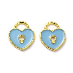 Светло-Голубой Подвески из эмали и сплава, золотые, подвеска в виде замка в виде сердца, Небесно-голубой, 12.5x11x1 мм, отверстие : 3x4 мм
