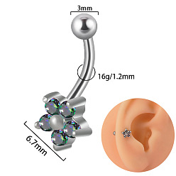 Цветок G23 серьги-гвоздики с изогнутой штангой и черными кубическими цирконами из титана, платина, цветок, Длина стержня: 10мм, штифты : 1.2 мм