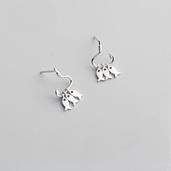 Платина Латунные качают серьги, рыболовный крючок с рыбой, платина, 18 мм