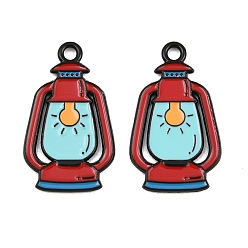 Red Alloy Enamel Pendants, Lantern Charms, Black, Red, 29x17x1mm, Hole: 2mm