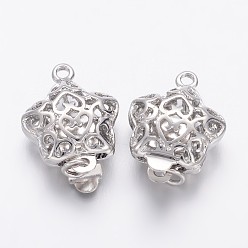 Платина Филигрань звезда латунь коробка застежками, без никеля , платина, 18x12x6 мм, отверстие : 2 мм