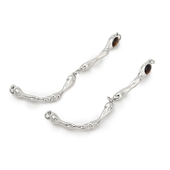 Платина Латунные подвески-соединители с изогнутой планкой и натуральным тигровым глазом, платина, 67.5x17.5x5.5 мм, отверстие : 2.5 мм