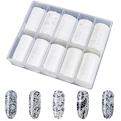 Белый 10 рулоны кружева для животных, фольга для ногтей, цветочная переводная бумага, стикеры наклейки для ногтей, белые, 1017x40x0.1 мм