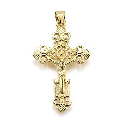 Настоящее золото 18K Стойки обшивки латунные подвески, крест, без кадмия и без свинца, долговечный, реальный 18 k позолоченный, 33x20x2 мм, отверстие : 5x4 мм