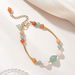 (52) Непрозрачная лаванда Регулируемый натуральный розовый кварц, браслеты из красного и зеленого авантюрина, разноцветные, 7.60 дюйм (19.3 см)