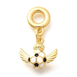 Football Латунные эмалевые спортивные европейские подвески, Подвески с большими отверстиями, без кадмия, без никеля и без свинца, реальный 18 k позолоченный, футбол, 29 мм, отверстие : 5 мм, Кулон : 15x16x8 мм