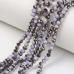 Лиловый Стеклянные бусины с гальваническим покрытием , имитация нефрита, наполовину черный покрытием, граненые, рондель, сирень, 6x5 мм, отверстие : 1 мм, около 85~88 шт / нитка, 16.1~16.5 дюйм (41~42 см)