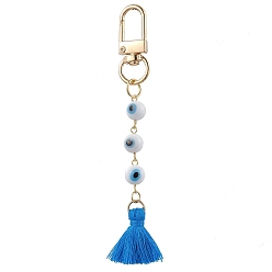 Озёрно--синий Украшения с подвесками лэмпворк от сглаза, подвески из поликоттона с кисточками и поворотными застежками для украшений сумок, Плут синий, 103 мм
