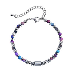 Имперская яшма Браслеты из окрашенной натуральной императорской яшмы и бусин из нержавеющей стали для женщин, круглый и дисковый, 6.50 дюйм (16.5 см) ~ 6.69 дюйм (17 см)