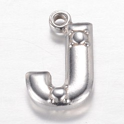 Letter J Устойчивые к потускнению 201 подвески из нержавеющей стали, буква J, цвет нержавеющей стали, 15.2x9.5x3.2 мм, отверстие : 1.2 мм