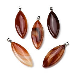 Red Agate Натуральный красный агат большие кулоны, Подвески в виде конского глаза с 304 защелкивающимися креплениями из нержавеющей стали, цвет нержавеющей стали, 55~55.5x20~20.5x7.5~8 мм, отверстие : 6.5x4 мм