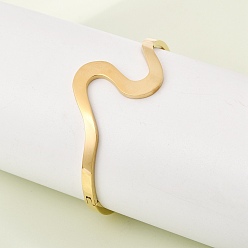 Настоящее золото 18K 304 женские шарнирные браслеты из нержавеющей стали, волна, ионное покрытие (ip), реальный 18 k позолоченный, внутренний диаметр: 1.97 дюйм (5 см) x 2.30 дюйм (5.85 см)