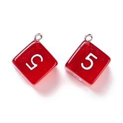 FireBrick Transparent Acrylic Pendants, with Iron Finding, Dice, FireBrick, 28x21x16mm, Hole: 2mm