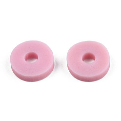 Flamingo Eco-Friendly Handmade Polymer Clay Beads, Disc/Flat Round, Heishi Beads, Flamingo, 6x1mm, Hole: 2mm, about 23500pcs/1000g