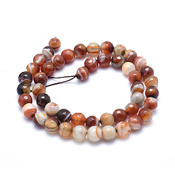 Saddle Brown Natural Agate Beads, Dyed, Faceted Round, Saddle Brown, 8mm, Hole: 1mm, about 48pcs/strand, 14.1 inch(36cm)