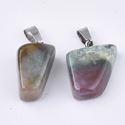 Indian Agate Natural Indian Agate Pendants, with Stainless Steel Snap On Bails, Nuggets, 15~35x10~20x5~15mm, Hole: 3x7.5mm