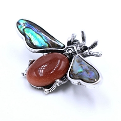Goldstone Synthetic Goldstone Brooches, with Shell and Rhinestone, Insect, 36x60mm