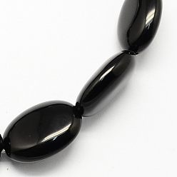 Black Natural Dyed & Heated Black Onyx Beads Strands, Oval, Black, 18x13x6mm, Hole: 1mm, about 22pcs/strand, 15.7 inch