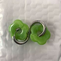 Желто-Зеленый Серьги-кольца из акрила и нержавеющей стали с цветком, золотые, желто-зеленый, 35 мм