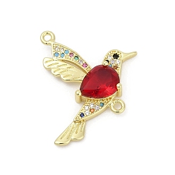 Настоящее золото 18K Шармы-соединители из латуни с микропаве из кубического циркония, птица, без свинца и без кадмия, долговечный, стойки покрытие, реальный 18 k позолоченный, 27x29.5x5.5 мм, отверстие : 1.5 мм