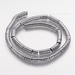 Platinum Plated Non-magnetic Synthetic Hematite Beads Strands, Vacuum Plating, Grade A, Heishi Beads, Flat Round/Disc, Platinum Plated, 6x2mm, Hole: 1mm, about 196pcs/strand, 15.9 inch