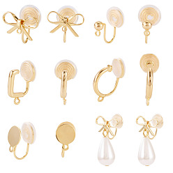 Настоящее золото 18K 10шт. 5 стили латунные зажимные крепления, с петлей, долговечный, без никеля , разнообразные, реальный 18 k позолоченный, 15~21x5.5~13 мм, 2 шт / комплект