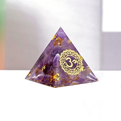 Аметист Чакра ювелирные изделия йога, оргонитовая пирамида, фигурки из смолы, с кусочками натурального аметиста внутри статуй для украшения домашнего офиса, 30 мм