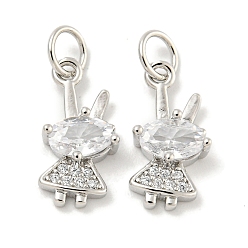 Платина Покрытие стойки латунь микропаве прозрачные подвески из кубического циркония, долговечный, с прыжковых колец, без свинца и без кадмия, кролик, платина, 15x7x3 мм, отверстие : 3 мм