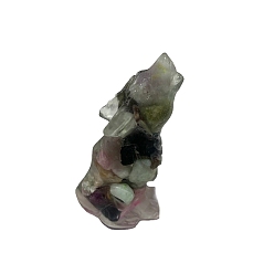 Турмалин Украшение для дисплея волка из смолы, с натуральными турмалиновыми чипсами внутри для украшения стола домашнего офиса, 15x25x50 мм