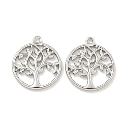 Нержавеющая Сталь Цвет Не тускнеющие 304 подвески из нержавеющей стали, плоская круглая с подвеской дерево жизни, цвет нержавеющей стали, 18x16x1.5 мм, отверстие : 1.4 мм