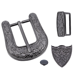 Gunmetal 1Pc Belt Alloy Buckle Sets, include Roller Buckle, Rectangle, Triangle Zipper Stopper, Gunmetal, 57x53.5x7mm