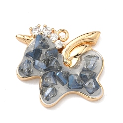 Серый Латунные микропаве прозрачные подвески с фианитом, cmолой, прелести единорога, золотые, серые, 18x18.5x5~5.5 мм, отверстие : 1.3 мм