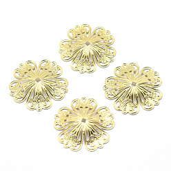 Без Покрытия Латунные филигранные столяры, без свинца, без кадмии и без никеля, цветок, сырой (без покрытия), 32x32x4 мм, отверстие : 2x2 мм