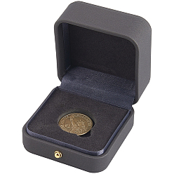 Gris Caja de almacenamiento de monedas conmemorativas de cuero PU, plaza, gris, 70x70x44 mm
