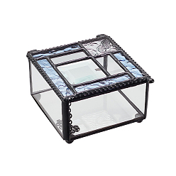 Cornflower Blue Tin Jewelry Box, with Glass, Square, Cornflower Blue, 9x8x5cm