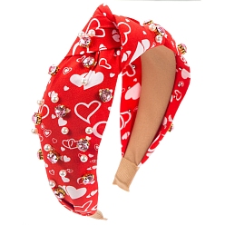 Красный Резинки для волос с жемчугом и стразами ко Дню святого Валентина, Тканевые аксессуары для волос с широким узлом для женщин и девочек, красные, 150x130x40 мм