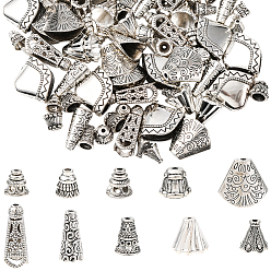 Античное Серебро 100шт. 10 стили тибетский стиль конус из сплава с бусинами и колпачками, античное серебро, 7.5~23x67.5~23x6.5~12 мм, отверстие : 1.2~2.2 мм, 10 шт / стиль