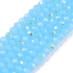 Светло-Голубой Стеклянные бусины с гальваническим покрытием , имитация нефрита, с половиным покрытием, с покрытием цвета радуги, граненые, рондель, Небесно-голубой, 2.9~3.3x2 мм, отверстие : 0.8 мм, около 135~140 шт / нитка, 32~34 см