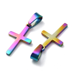 Rainbow Color Ion Plating(IP) 304 Stainless Steel Pendants, for Jewelry Making, Cross, Rainbow Color, 20.5x12.5x1.2mm, Hole: 3.5x7mm