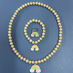 Радуга Наборы подвесок, браслетов и колец из смолы и стеклянных бусин., детский набор украшений, радуга, 390 мм, Кулон : 25 мм