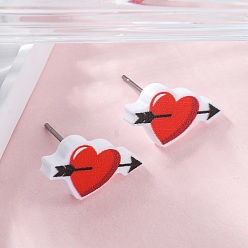 Сердце Деревянные серьги-гвоздики, с 304 гвоздями из нержавеющей стали, платина, сердце, 9x16 мм