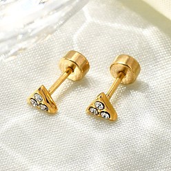 Кристалл Ионное покрытие (ip) 304 треугольные серьги-гвоздики из нержавеющей стали, со стразами, реальный 14 k позолоченный, кристалл, 4x4.5 мм