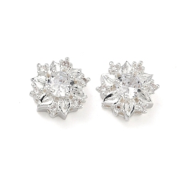 Прозрачный Латунные звенья с инкрустацией кубическим цирконием, цветок, 925 серебро покрытием, прозрачные, 11.5x11.5x7.5 мм, отверстие : 1.5 мм